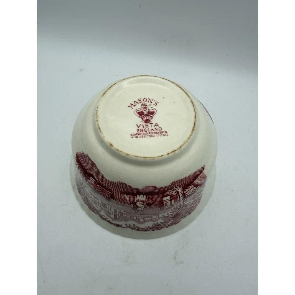 Mason's Vista Red Transferware Open Sugar Bowl Ironstone England Vintage